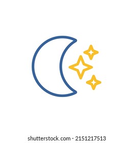 Moon and star isolated vector icon. Meteorology sign. Graph symbol for travel, tourism and weather web site and apps design, logo, app, UI