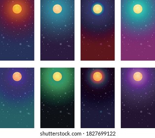 夜の壁紙スマートフォンサイズイラストセットの月と星のライト のベクター画像素材 ロイヤリティフリー Shutterstock