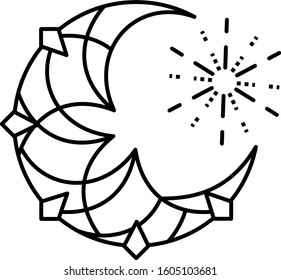 moon and star  line art icon 