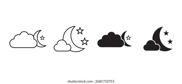 Moon and star line icon set. isolated on white background vector illustration