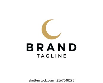 Moon Star Logo. Gold Crescent with Sparkle Star Combination isolated on White Background. Usable for Islamic Logos. Flat Vector Logo Design Template Element.