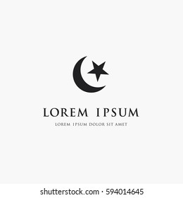 Moon and star logo. Islam symbol