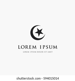 Moon and star logo. Islam symbol