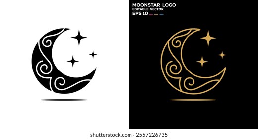 Moon star logo. Night, dream, nature. Icon symbol design template EPS 10.