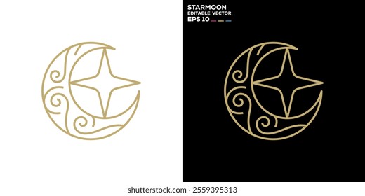 Moon star logo. Night, dream, nature. Icon symbol design template EPS 10.