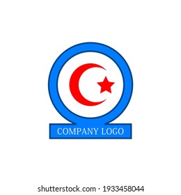 moon and star logo. simple and modern logo. with a red and blue composition. suitable for company logos, communities, and restaurants.