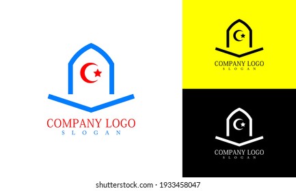logotipo de luna y estrella. logotipo sencillo y moderno. con una composición en rojo y azul. adecuado para logotipos de empresas, comunidades y restaurantes.