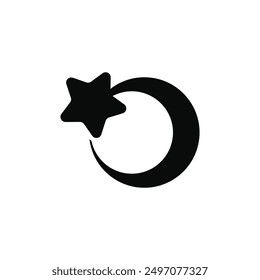 Moon with star logo symbol. Black moon and star light isolated on white background.