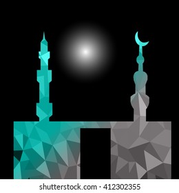 moon star and masjid with colorful on low poly vector background