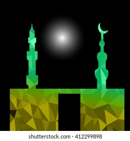 moon star and masjid with multicolor on low poly vector background