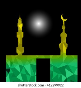 moon star and masjid with multicolor on low poly vector background