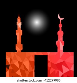 moon star and masjid with multicolor on low poly vector background