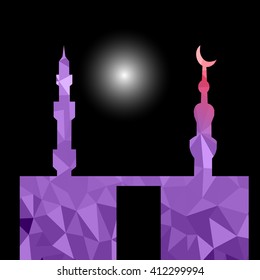 moon star and masjid with multicolor on low poly vector background