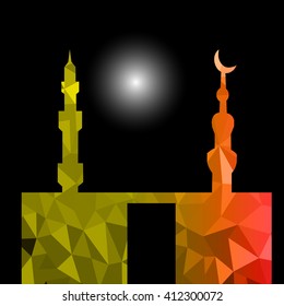 moon star and masjid with multicolor on low poly vector background
