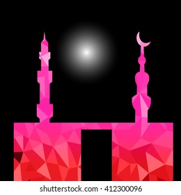 moon star and masjid with multicolor on low poly vector background