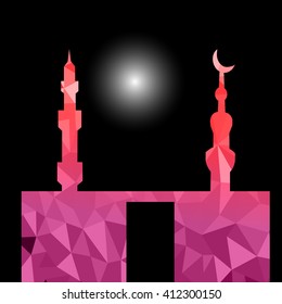 moon star and masjid with multicolor on low poly vector background