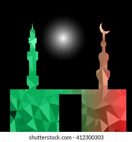 moon star and masjid with multicolor on low poly vector background