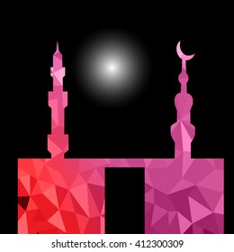 moon star and masjid with multicolor on low poly vector background