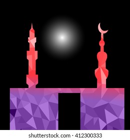 moon star and masjid with multicolor on low poly vector background