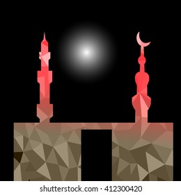 moon star and masjid with multicolor on low poly vector background
