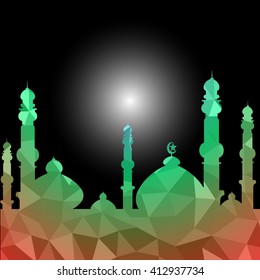 moon star and masjid with multicolor on low poly vector background