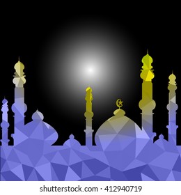moon star and masjid with multicolor on low poly vector background