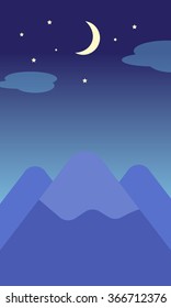 Moon star and Mountain. Vector Illustration