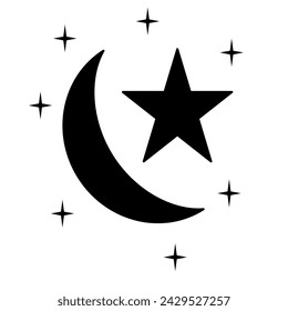 Ilustración de icono de vector plano de luna y estrella en la noche. concepto de ramadán. ramadán kareem