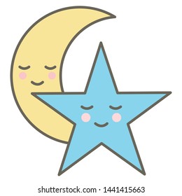 moon and star night kawaii comic characters