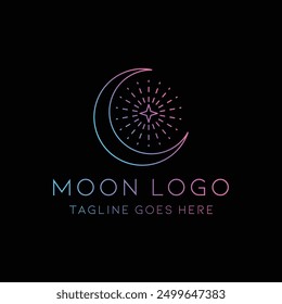 Moon Star Night Logo Design Vector, Circle Light Emblem Symbol, Bright Creative Celestial Vintage Graphic Design
