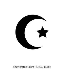 Moon and star outline vector icon. Astronomy and astrology elements. Ramadan concept. Arabic muslim religious emblem. Flat simple line illustration.