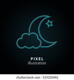 Moon star - pixel icon. Vector Illustration. Design logo element. Isolated on black background. It is easy to change to any color.