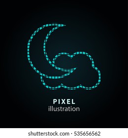 Moon star - pixel icon. Vector Illustration. Design logo element. Isolated on black background. It is easy to change to any color.