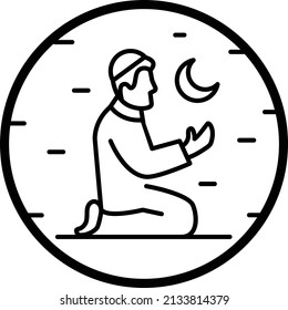 Moon and Star Praise the God Concept, Offering Prayer or Dua Gesture Vector Icon Design, Muslim festival Symbol, Lesser Eid and Islamic Holidays Sign, holy Ramazan stock illustration