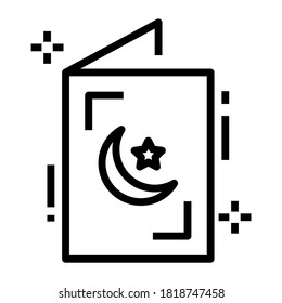 Luna con estrella impresa en una tarjeta plegable que muestra la tarjeta de invitación de ramadán 