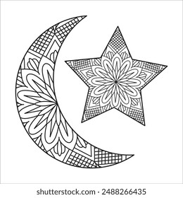 Luna y estrella Relax Experiencias Cerebrales Libro para colorear página mandala para niños