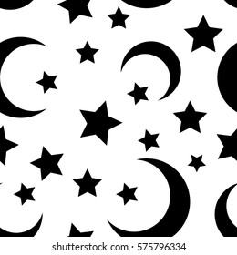 Moon and star seamless pattern