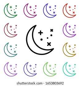 Luna, símbolo de símbolo de varios colores. Línea delgada simple, contorno vectorial de iconos meteorológicos para ui y ux, sitio web o aplicación móvil