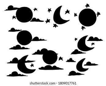 moon star Silhouette Halloween. black and white image illustration
