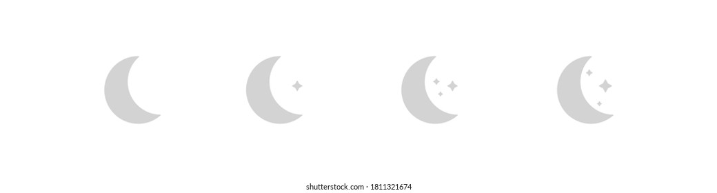 Moon and star, simple icon set. Crescent illustration, night isolated concept in vector flat style.