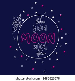 moon star space galaxy girl tee illustration art vector