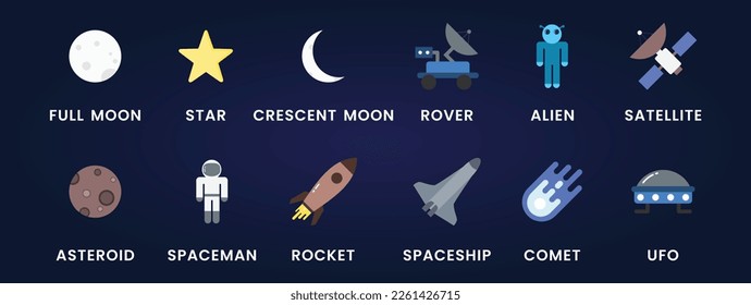 Moon star spaceman and space things icon pack