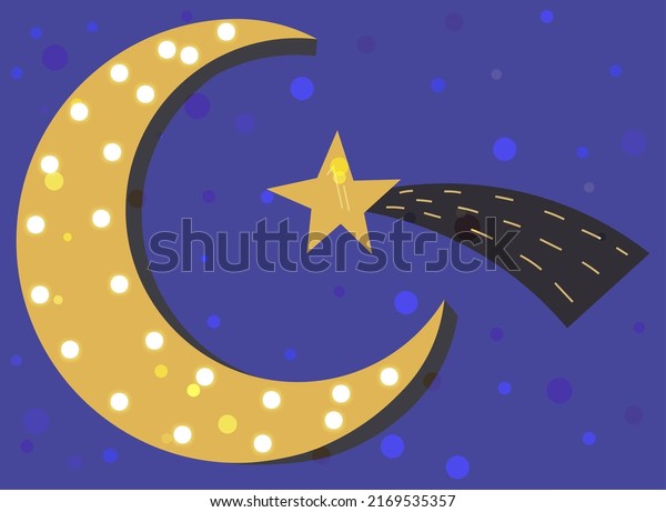 Moon and star stickers on blue background. Space\
bodies, celestial objects vector illustration. Waning moon and\
shooting star in sky icons. Cute astronomical shapes, space, cosmic\
design elements