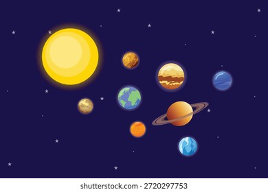 Moon star Sun planet Concept. Colored flat vector illustration isolated