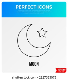 Moon and star thin line icon. New moon. Vector illustration.