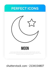 Mond und Sterne Dünnliniensymbol. Neuer Mond. Vektorgrafik.