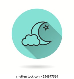 Moon star vector icon. Black illustration isolated on green background for graphic and web design.