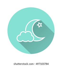 Moon star vector icon with long shadow. White illustration isolated for graphic and web design.