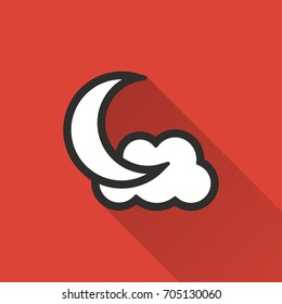 Moon star vector icon with long shadow. Illustration isolated on red background for graphic and web design.