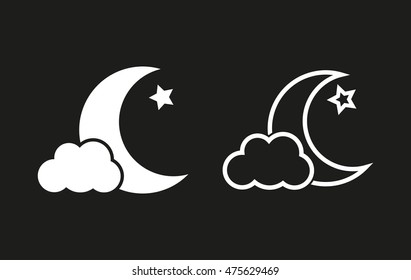 Moon star vector icon. White illustration isolated on black background for graphic and web design.